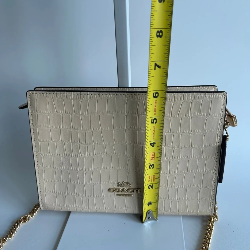 Coach Slim Crossbody Ivory Crocodile Embossed Leather Gold Chain CR237